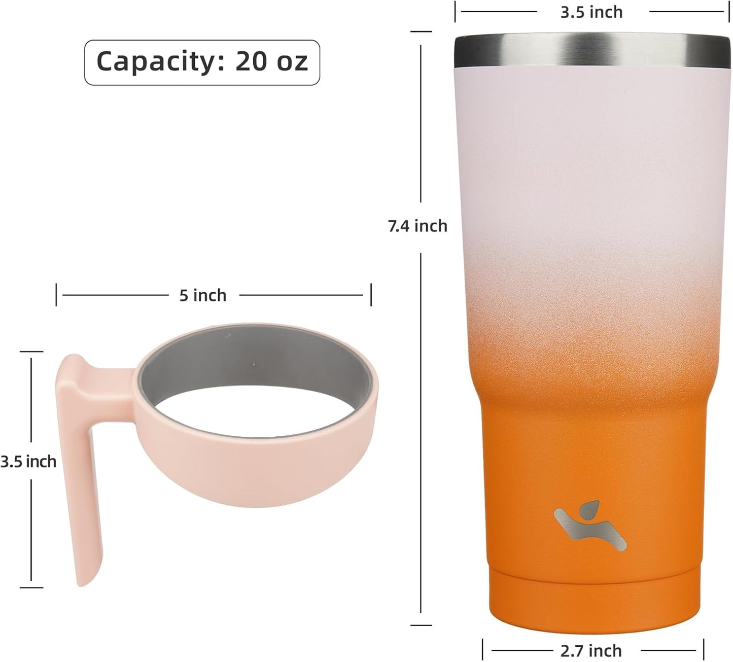 20 Oz Tumbler with Handle and 2 Straw 2 Lid, Insulated Water Bottle Stainless Steel Vacuum Cup Reusable Travel Mug,Coral