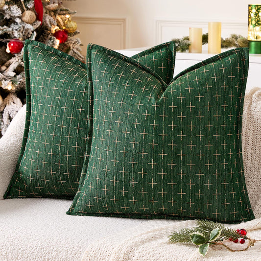 Decorative Burlap Linen Christmas Throw Pillows Covers 18X18 Inch Army Green Vintage Couch Pillow Covers Modern Farmhouse Pillowcase Woven Textured Cushion Cases for Sofa Bed Livingroom