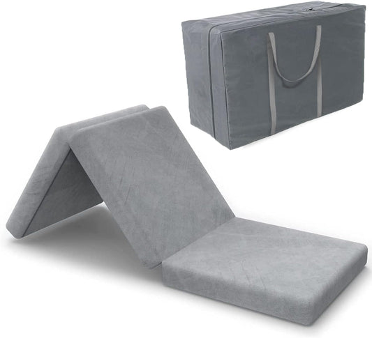 Tri Folding Mattress Foam Topper 4" Thickness Floor Cot Mattress, Guset Bed with Removable&Machine Washable Cover and Lining, Certipur-Us Certified 25 X 75 Inch