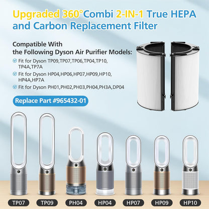 2 Pack Combi 360°Glass Hepa+Activated Carbon Filter for Dyson TP09 TP07 TP06 TP04 TP10 TP4A TP7A HP04 HP06 HP07 HP09 HP10 HP4A HP7A PH01 PH02 PH03 PH04 PH3A DP04 Air Purifier, #965432-01