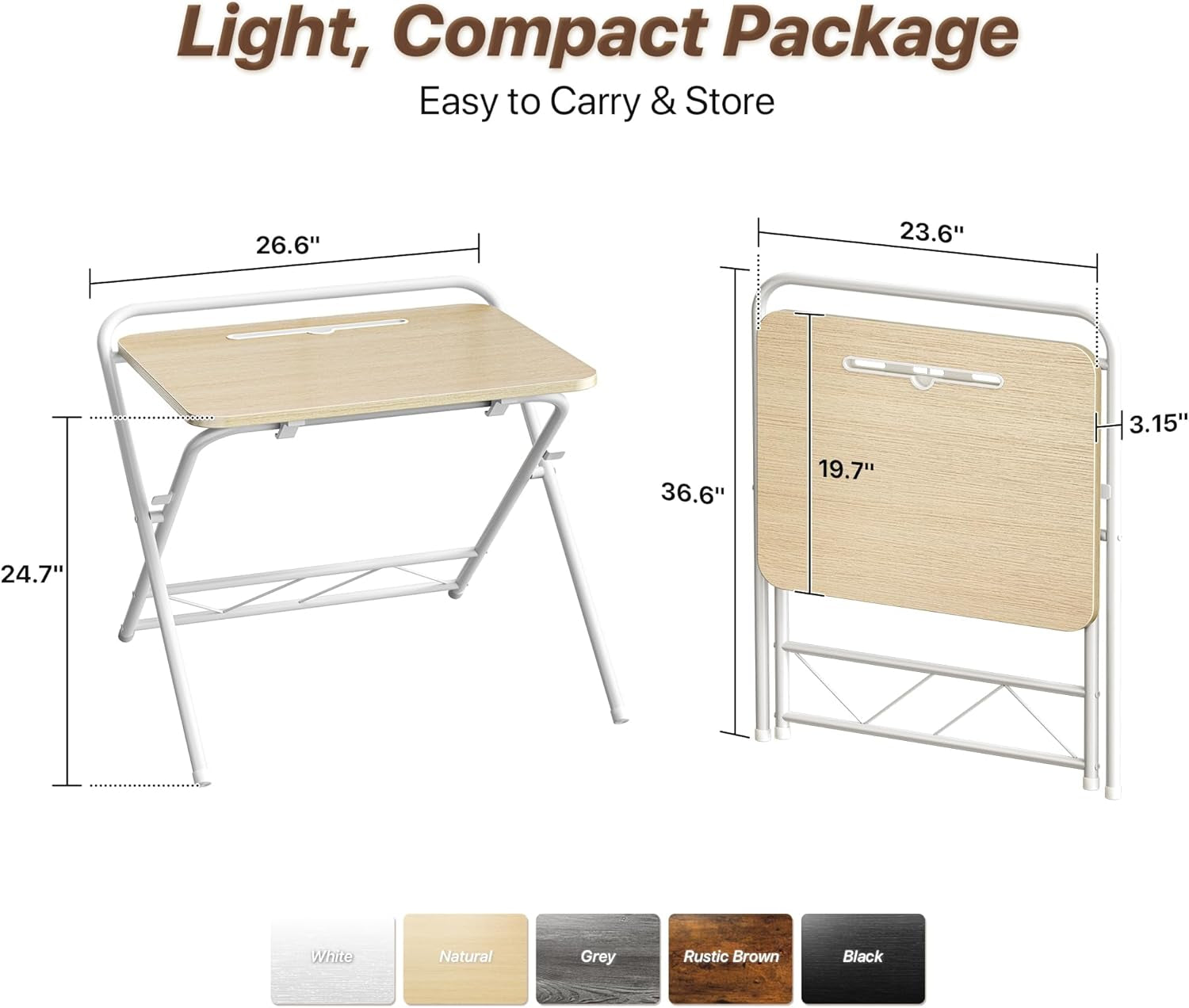 Adjustable Height Folding Desk with Tablet Slot, 24-Inch Compact Computer Desk for Small Spaces, Ideal for Home Office, Bedroom, and Study, Oak Finish