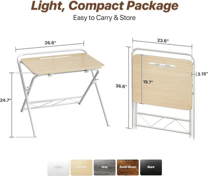 Adjustable Height Folding Desk with Tablet Slot, 24-Inch Compact Computer Desk for Small Spaces, Ideal for Home Office, Bedroom, and Study, Oak Finish