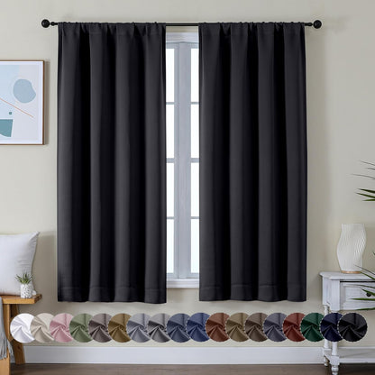 Ava Halloween Black Blackout Curtains for Bedroom 63 Inch Length 2 Panels, Solid Thermal Insulated Energy Saving Rod Pocket Window Treatment Curtains Blackout Drapes, W40 X L63 Inch, Black