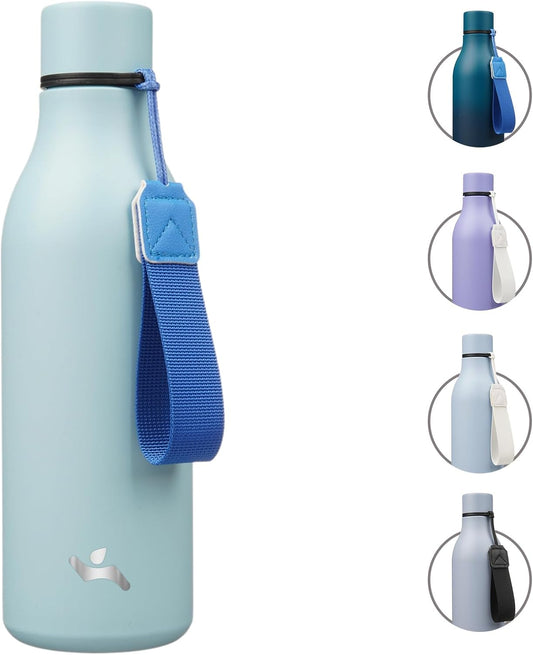 Insulated Water Bottle with Strap,18 Oz Double Wall Stainless Steel Vacuum Bottles Metal Water Flask,Ice Blue