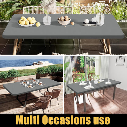 Elastic Fitted Vinyl Tablecloth with Flannel Backing for 6ft Folding Tables, Waterproof and Wipeable, Ideal for Indoor and Outdoor Use (Grey, 30" x 72")