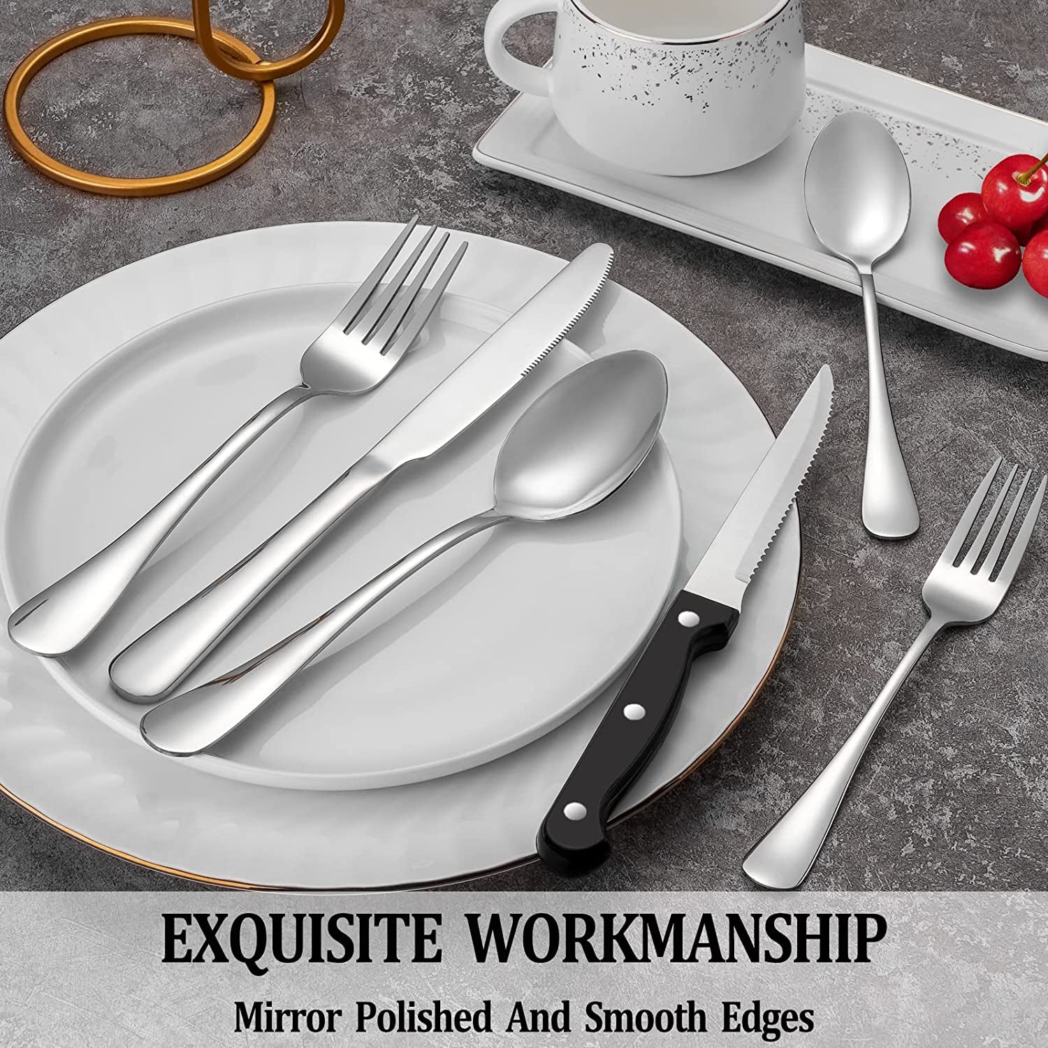 Silverware Set with Steak Knives Service for 4,Stainless Steel Flatware, Mirror Polished Cutlery Utensil Set for Home Kitchen Eating Tableware, Include Fork Knife Spoon, Dishwasher Safe