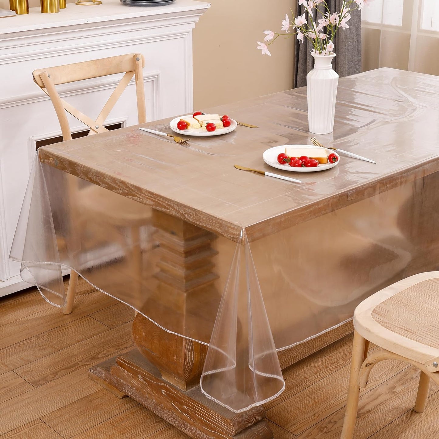 Clear Vinyl Tablecloth Protector Waterproof/Oil-Proof Plastic Square Transparent Sheet Table Cover 54X54 Inch