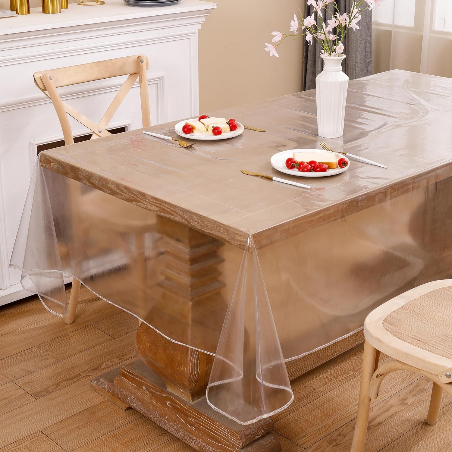 Clear Vinyl Tablecloth Protector Waterproof/Oil-Proof Plastic Square Transparent Sheet Table Cover 54X54 Inch