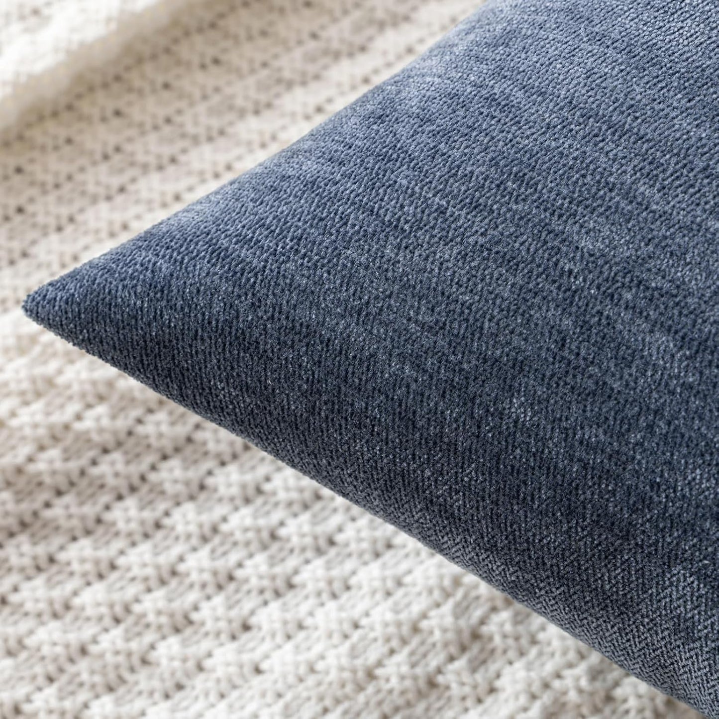 Set of 2 Blue Chenille Decorative Pillow Covers 20x20 Inches - Soft Farmhouse Cushion Covers for Sofa, Bedroom, and Living Room Decor