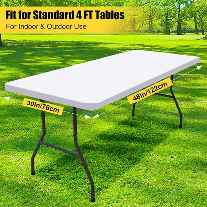 2 Pack Rectangle Picnic Table Cloth, Waterproof Elastic Fitted Tablecloths, Washable Polyester Rectangular Patio Table Cover for Camping, Indoor and Outdoor (White, 30"X48")