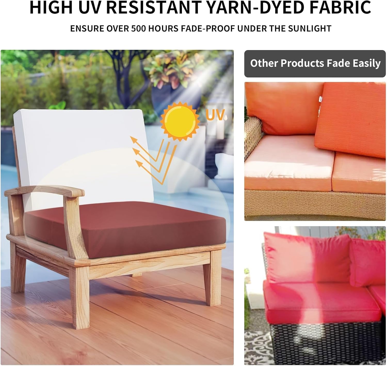 Waterproof Patio Cushion Covers ONLY Cover 22X20X4 Inch 2 Pack Replacement Non-Slip Outdoor Seat Cushion Slipcover with Zipper. Wine