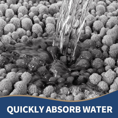 Bathroom Rugs Sets 2 Piece - Luxury Chenille Shaggy Bath Mat, Super Absorbent & Non Slip & Quick Dry, Soft Thick Bathroom Carpet for Tub Shower Floor, Machine Washable, 32X20+24X17 Inch, Grey