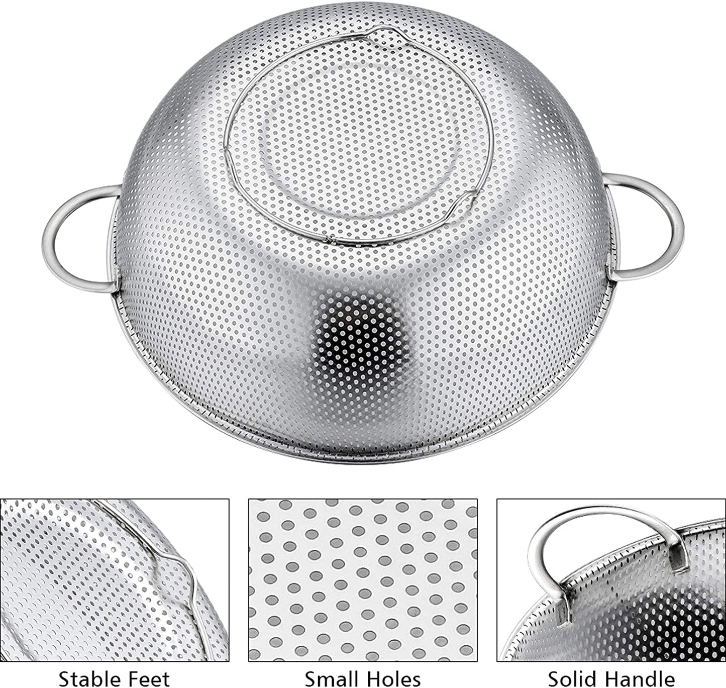 Colander Set of 3, Stainless Steel Micro-Perforated Colanders Strainers for Draining Rinsing Washing, Ideal for Pasta Vegetables Fruits, Heavy Duty & Dishwasher Safe - 1/3/5 Quart
