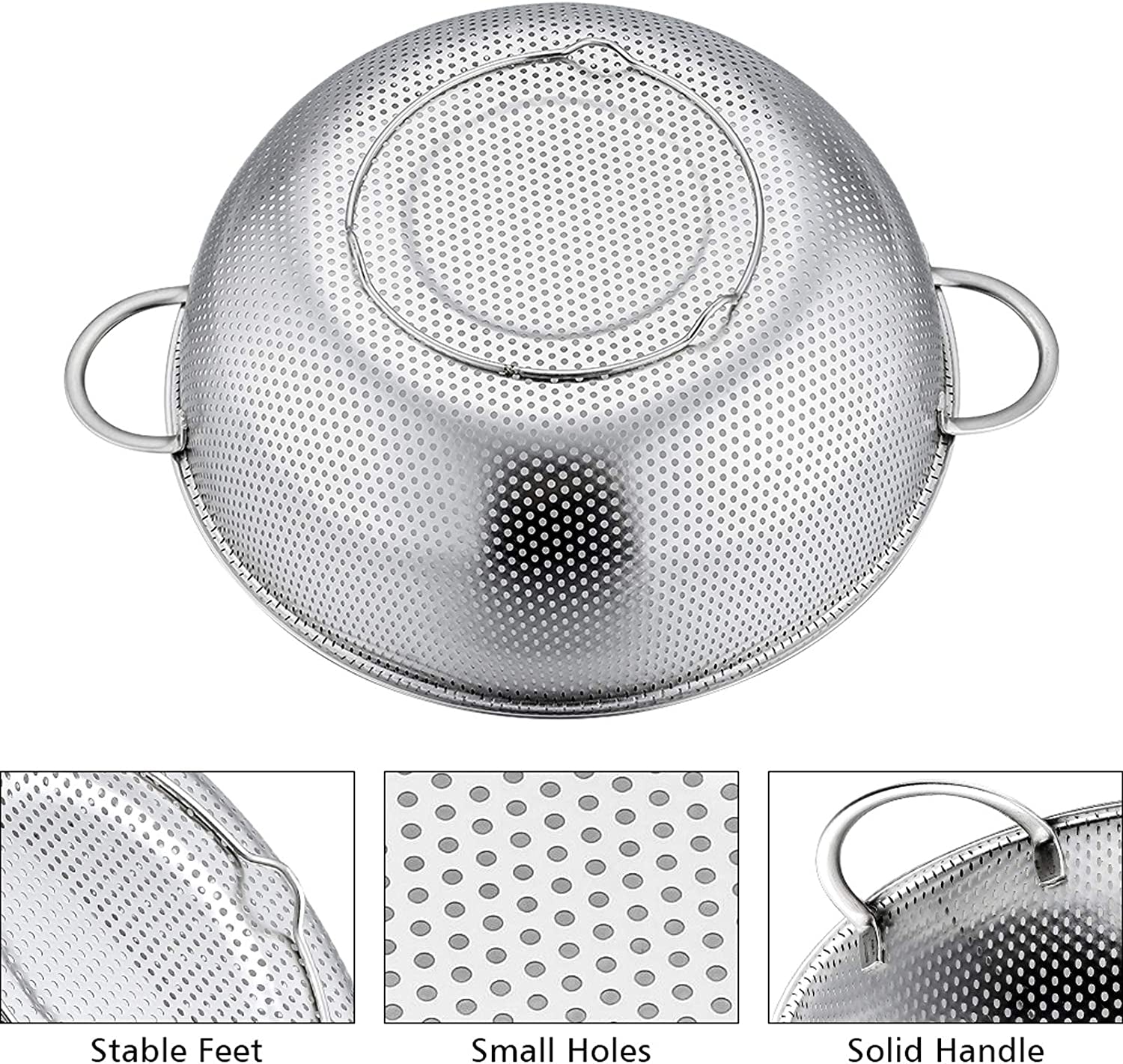 Colander Set of 3, Stainless Steel Micro-Perforated Colanders Strainers for Draining Rinsing Washing, Ideal for Pasta Vegetables Fruits, Heavy Duty & Dishwasher Safe - 1/3/5 Quart