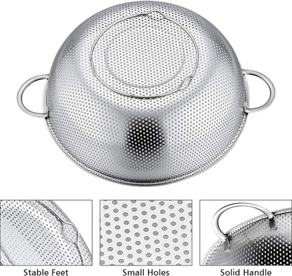 Colander Set of 3, Stainless Steel Micro-Perforated Colanders Strainers for Draining Rinsing Washing, Ideal for Pasta Vegetables Fruits, Heavy Duty & Dishwasher Safe - 1/3/5 Quart