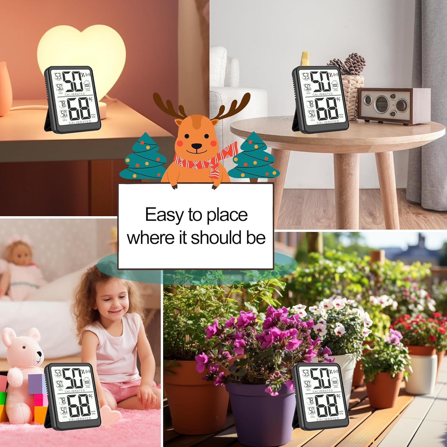 Room Thermometer, Digital Small Hygrometer Indoor Thermometer Humidity Gauge, Temperature Humidity Meter with Max/Min Record Monitor Sensor for Home, Plants - Battery Included
