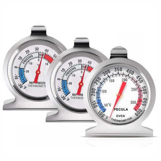 2 Pack Refrigerator Thermometer -30~30°C/-20~80°F and 1 Pack Oven Thermometer 50-300°C/100-600°F