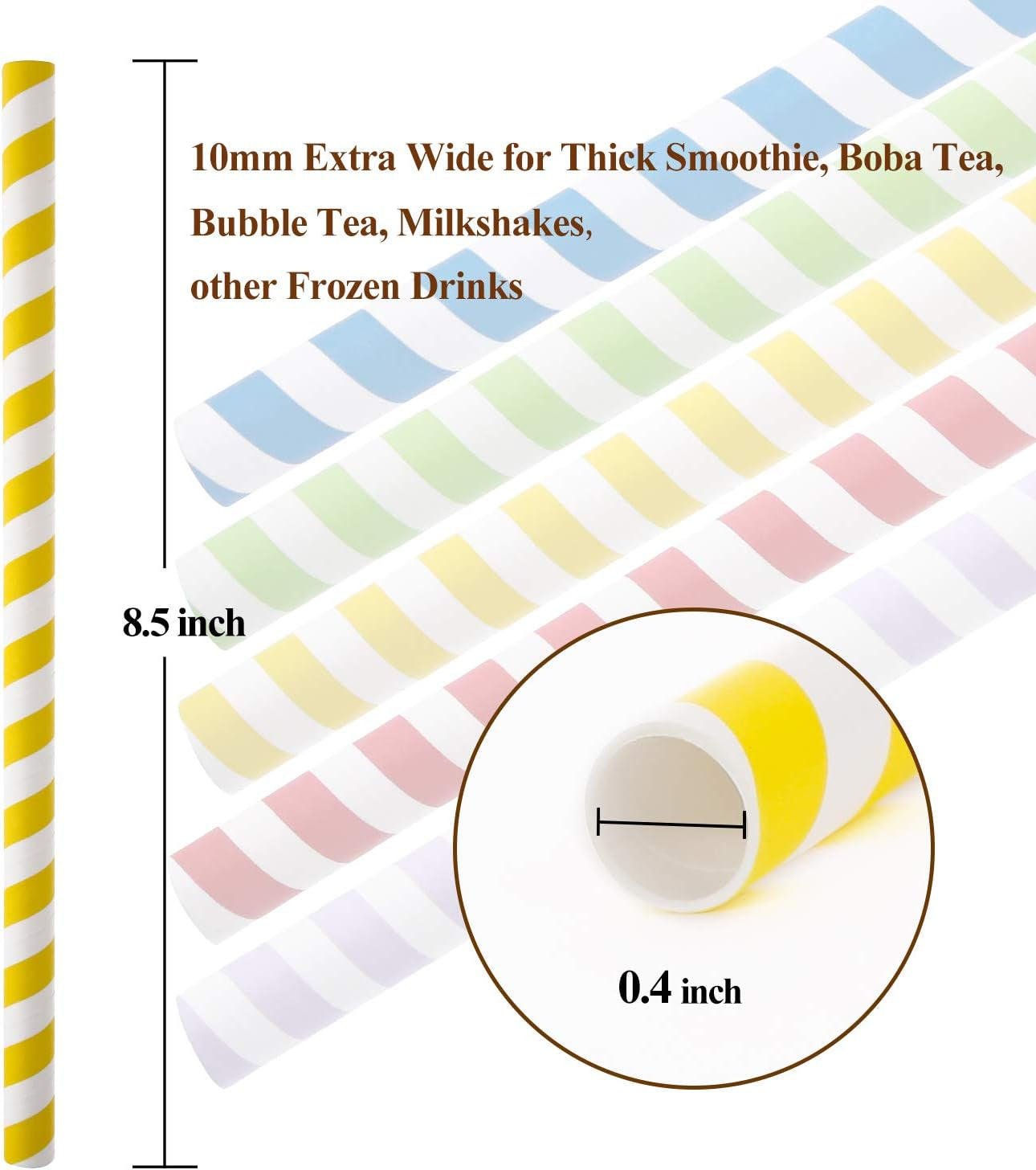 100 Pack, Extra Wide Paper Smoothie, Boba Straws - 10 Mm Wide Biodegradable Straws for Bubble Tea (Tapioca, Boba Pearls), Milkshakes, Jumbo Drinks - Shower, Wedding Party Supplies Decorations