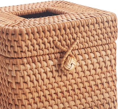 Rattan Tissue Box Cover Natural Woven Facial Napkin Holder Square with Lid 5.7 X 5.7 X 5.5 Inch (Natural)