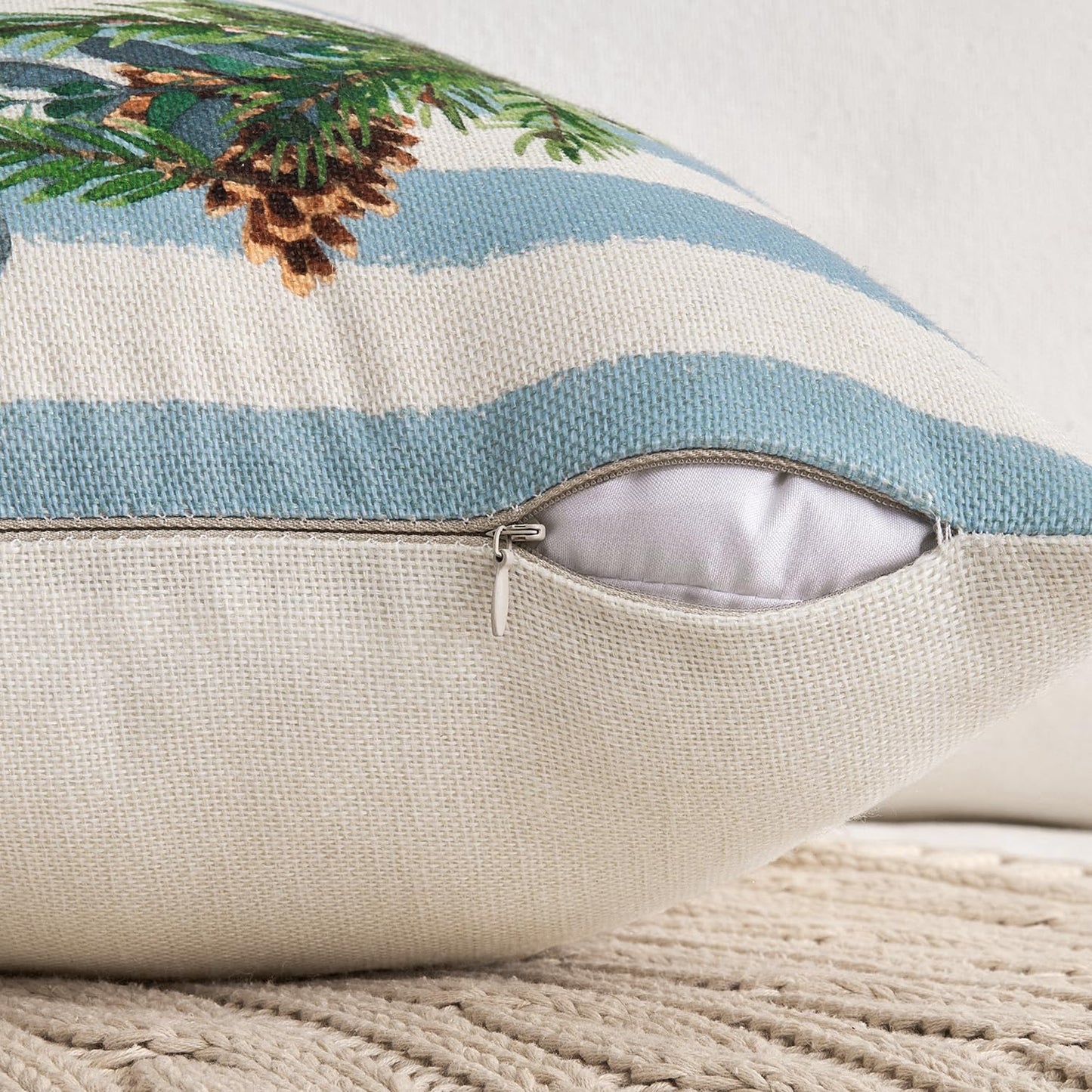 Set of 4 Holiday Blue Decorative Pillow Covers 16X16 Inch Snowman Elk Merry Christmas Throw Pillow Cases Winter Seasonal Cushion Cases Home Decors for Sofa Couch Bedroom
