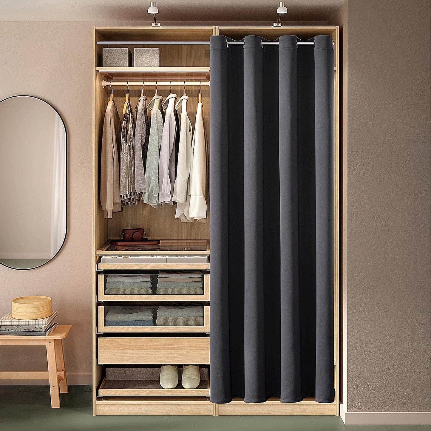 Blackout Door Curtains for Doorway Privacy, Grommet Closet Curtains for Bedroom Closet Door, Thermal Insulated Temporary Doorway Cover Room Divider Drapes (1 Panel, Dark Grey, 34 X 80 Inch)