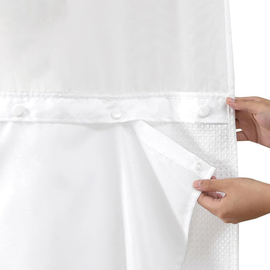 1 Pack Fabric Snap-In Shower Curtain Liner Replacement,Compatible with No Hook Shower Curtain with Snap in Liner, Removable & Water-Repellent,Machine Washable,70X54,White