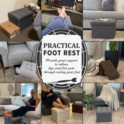 Compact Linen Storage Ottoman and Footrest in Light Gray - 16"x12"x12