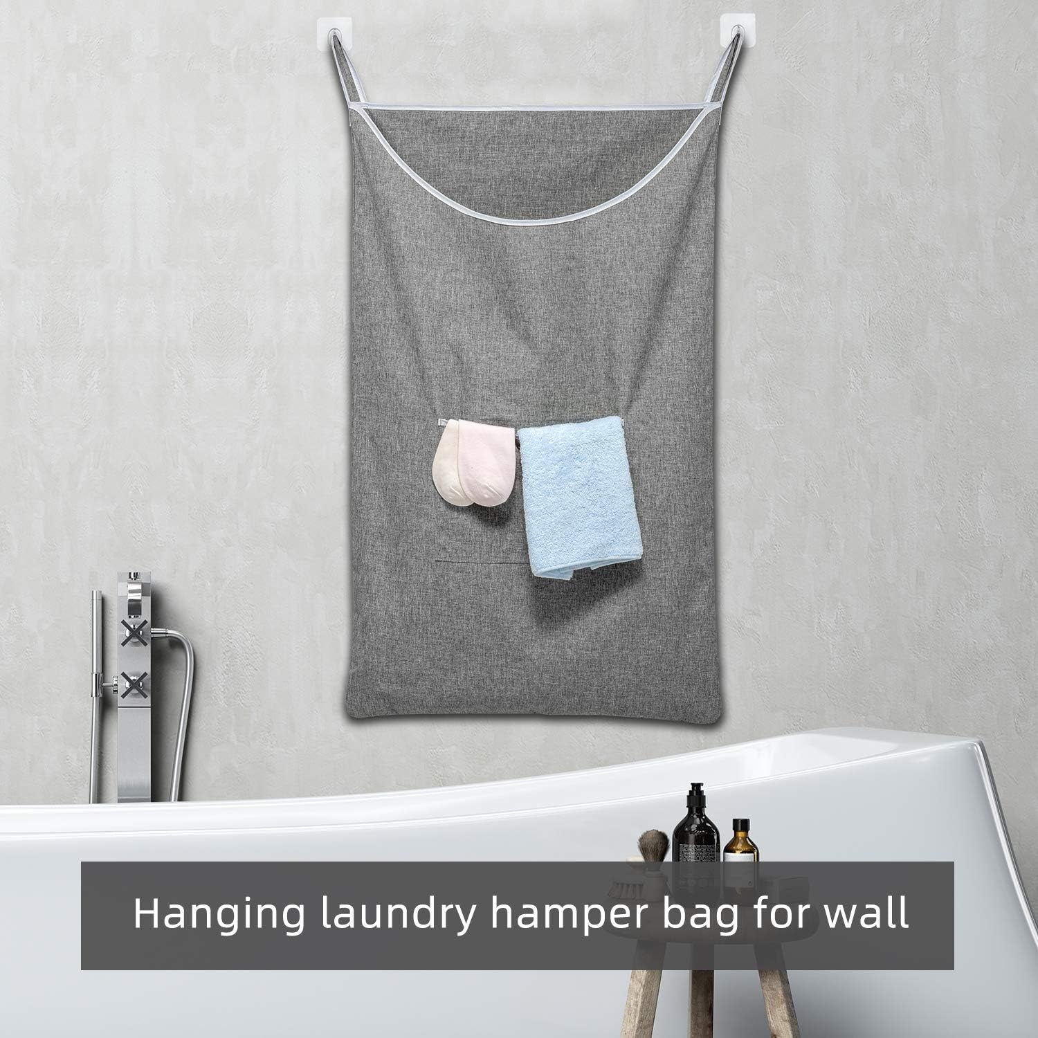 X-Large Door Hanging Laundry Hamper Bag, 2-Pack Large Capacity Storage Solution with Wide Opening, Size 35x22 Inches (Grey)