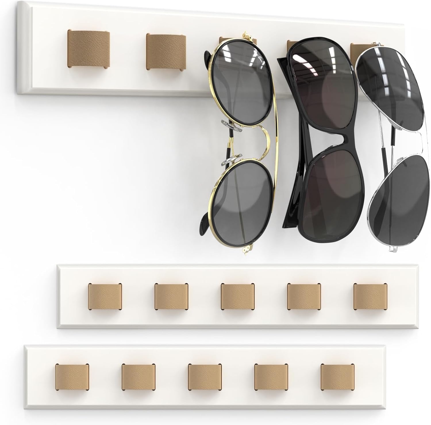 3 Pack Sunglass Organizer, Wall Mounted Sunglasses Organizer, Wooden Glasses Holder Sunglass Holder, Sunglasses Rack for Hanging Your Multiple Eyeglasses, for Wall, Home Decor(Cream)