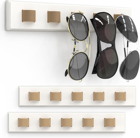 3 Pack Sunglass Organizer, Wall Mounted Sunglasses Organizer, Wooden Glasses Holder Sunglass Holder, Sunglasses Rack for Hanging Your Multiple Eyeglasses, for Wall, Home Decor(Cream)