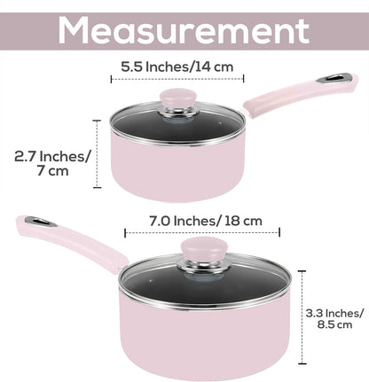 Nonstick Stock Pot Saucepan Set with Lids, 1 Quart and 2 Quarts Multipurpose Stock Pots Set for Home, Kitchen or Restaurant, Purple & Black