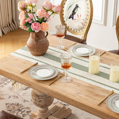 Sage Green Table Runner 72 Inches Long Boho Macrame Table Runner for Home Decor, Farmhouse Table Runners with Tassels for Party Bohemian Rustic Bridal Shower Dining Decor 12X72 Inches