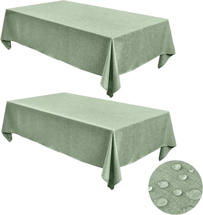 Faux Linen Tablecloths for Rectangular Tables: Water and Stain Resistant Farmhouse Table Covers, Washable Burlap Texture for Kitchen Dining and Parties (2 Pack, 52x70 Inches, Sage Green)