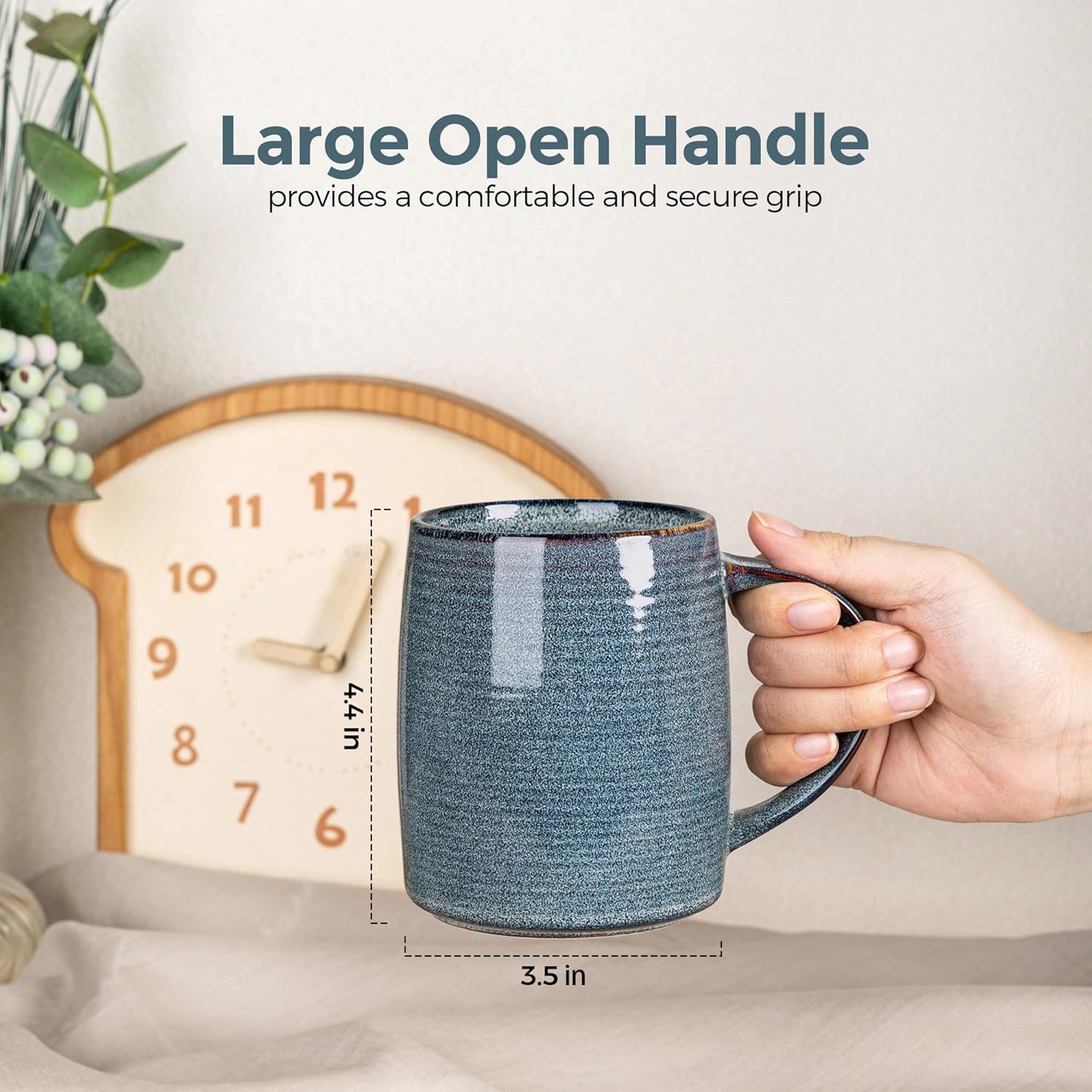 Set of 6 Large Handmade Stoneware Coffee Mugs, 18 Oz - Dishwasher & Microwave Safe, Multi-Color for Latte, Cappuccino, and Hot Cocoa