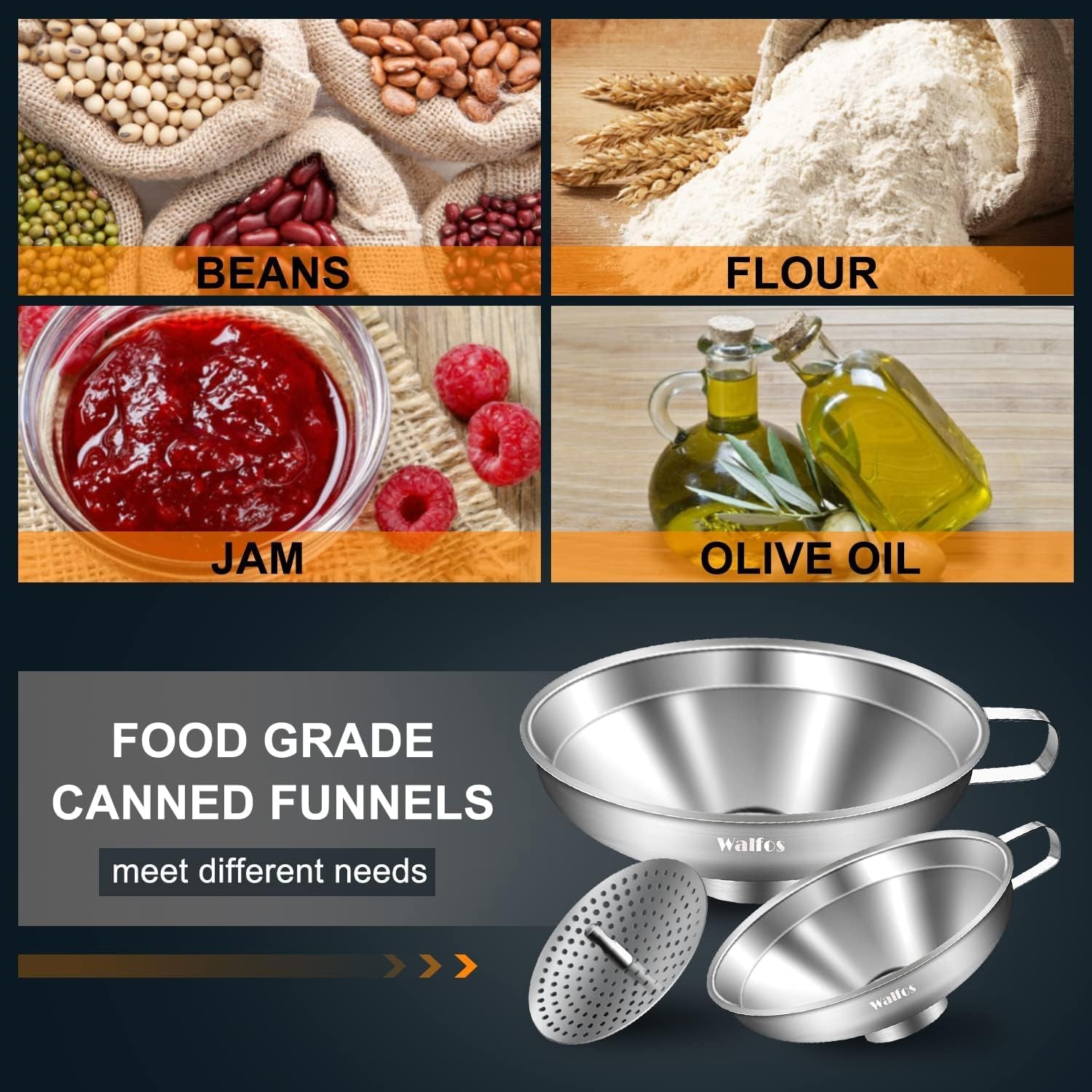 5.5 Inch and 4 Inch Stainless Steel Wide-Mouth Funnel with Handle for Wide and Regular Mason Jars Canning Jars,Wide Mouth Funnels for Kitchen Use Transferring Liquid and Dry Ingredients!