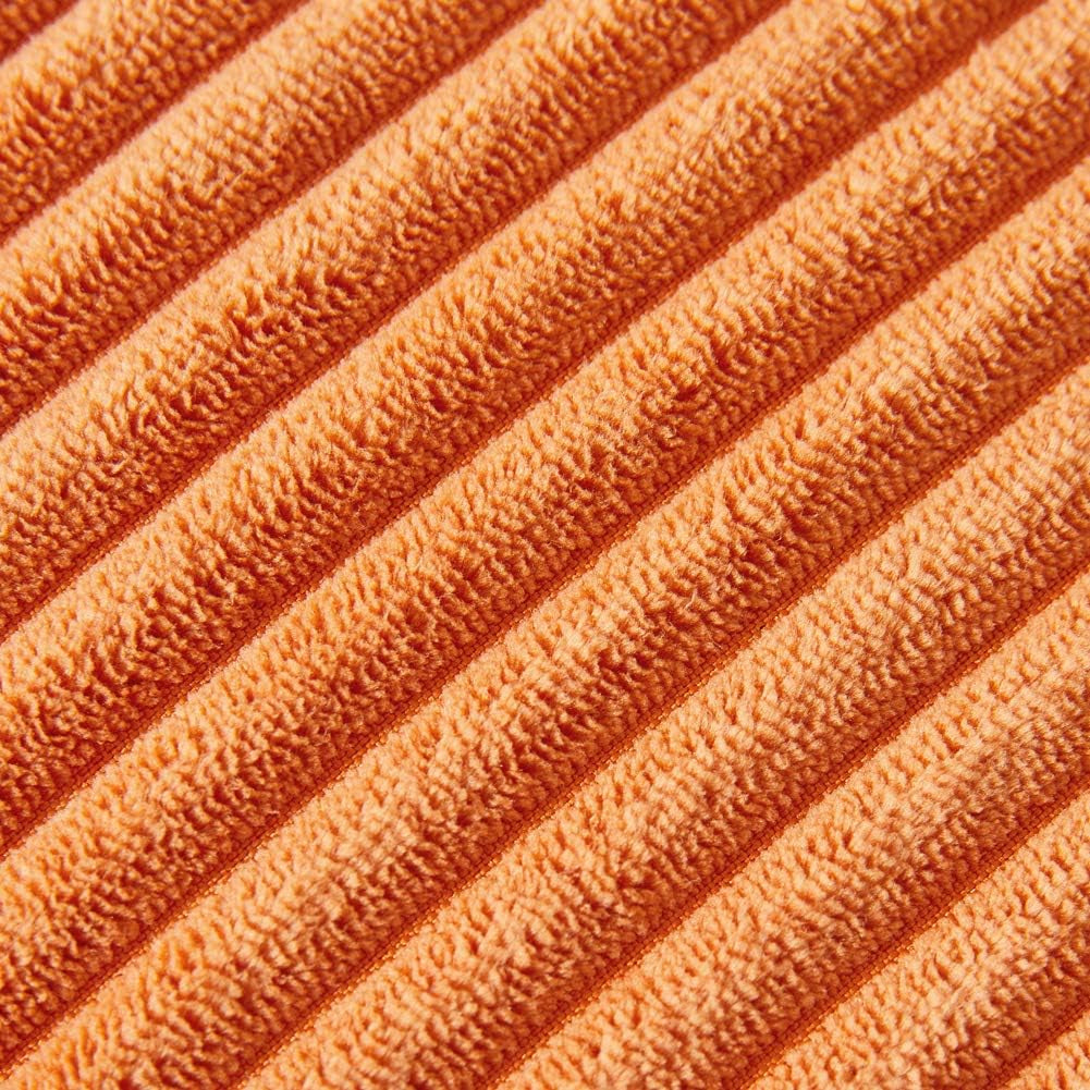 Pack of 2 Corduroy Fall Decorative Throw Pillow Covers with Pom-Poms, Solid Square Cushion Case Pillow Cases Set for Couch Sofa Bedroom Car Living Room (18X18 Inch/45X45 Cm, Orange)