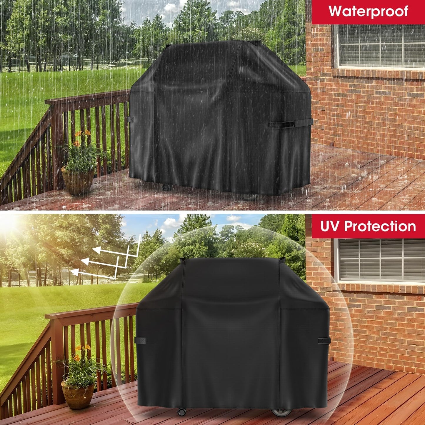 58 Inch Gas Grill Cover for Weber Genesis II and Genesis 300 Series Grills, Unique Waterproof Vinyl Exterior with Polyester Lining, Outdoor BBQ Cover, Compared to Weber 7130, Basic Version