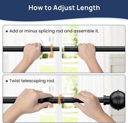 2 Pack No Drill Curtain Rods for Window 28 to 48 Inches, 5/8 Inch Diameter Renter Friendly Drapery Rod with Adhesive Brackets without Drilling, Adjustable from 27 to 52 Inches, Black