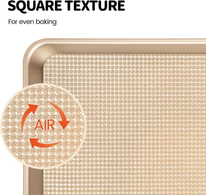 Quarter Sheet Pan, Baking Sheet, Cookie Sheets for Baking with Square Texture Pattern, Thicker Carbon Steel Non-Stick Baking Pan Tray