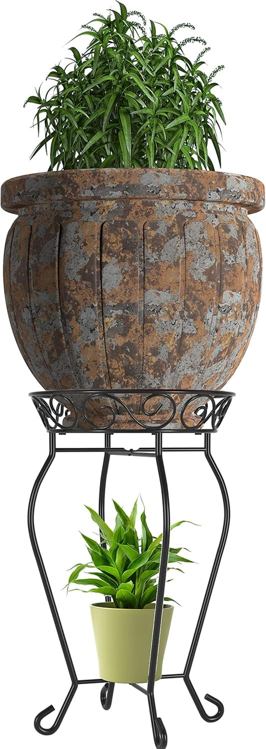 Tall Plant Stand Indoor Outdoor, 200LB Hold up Metal Flower Plant Stand, Heavy Duty Rustproof Iron Plant Supports for Patio or Garden,Living Room, 12.5 X 23.6 Inches, Black