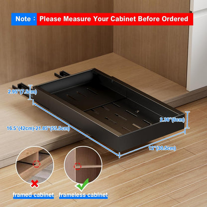1 Pack Pull Out Cabinet Organizer, 21.8" Deep Slide Out Drawer for Cabinets Adhesive Pull Out Drawers Heavy Duty Pull Out Shelves for Kitchen, Cupboard, Pantry, Bathroom-Black