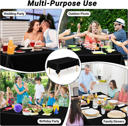 4 PCS Picnic Table Cover with Bench Covers, Black Plastic Table Cloths, 54 X 108 in Disposable Waterproof Rectangle Table Covers for Camping Birthdays Weddings Parties Christmas