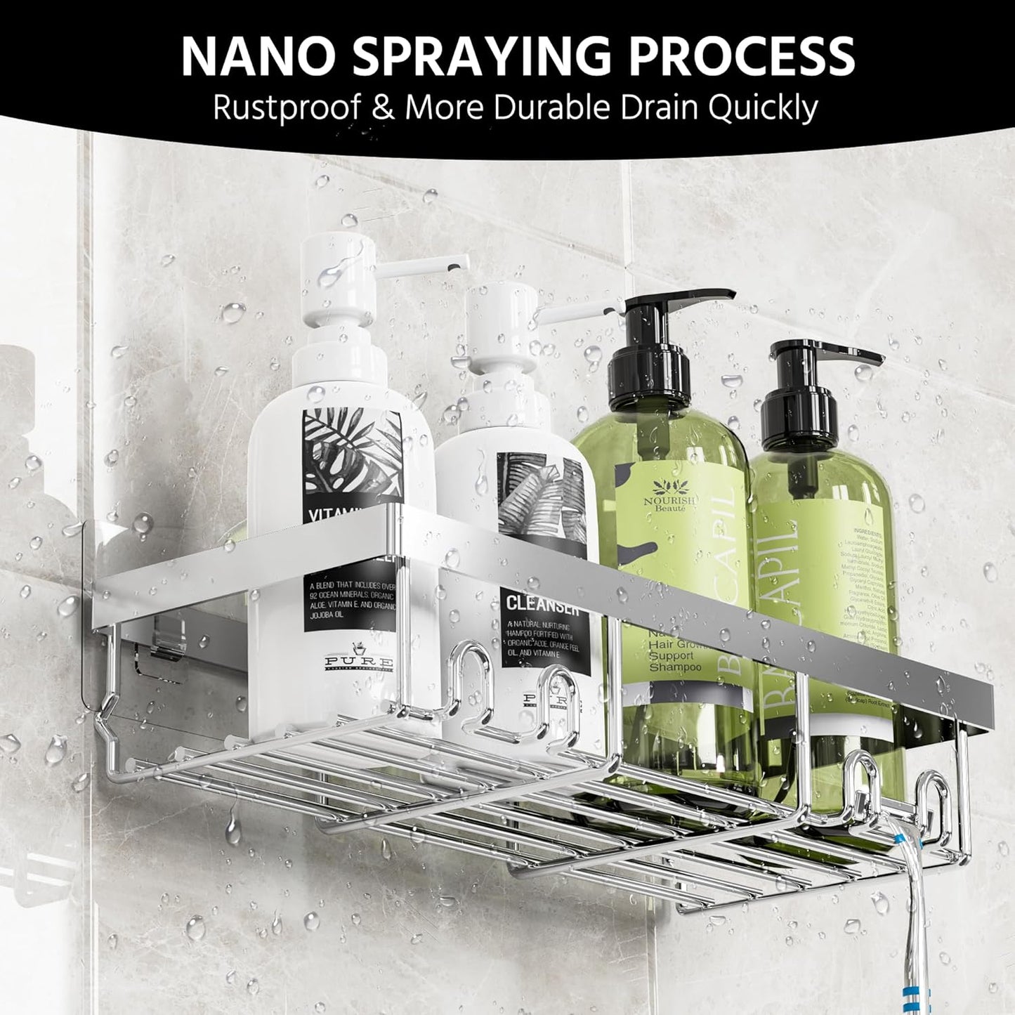 3-Pack Shower Caddy Basket Shelf with Soap Holder, No Drilling Traceless Adhesive Shower Wall Shelves, Rustproof Silver Bathroom Shower Storage Organizer