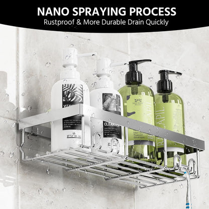 3-Pack Shower Caddy Basket Shelf with Soap Holder, No Drilling Traceless Adhesive Shower Wall Shelves, Rustproof Silver Bathroom Shower Storage Organizer