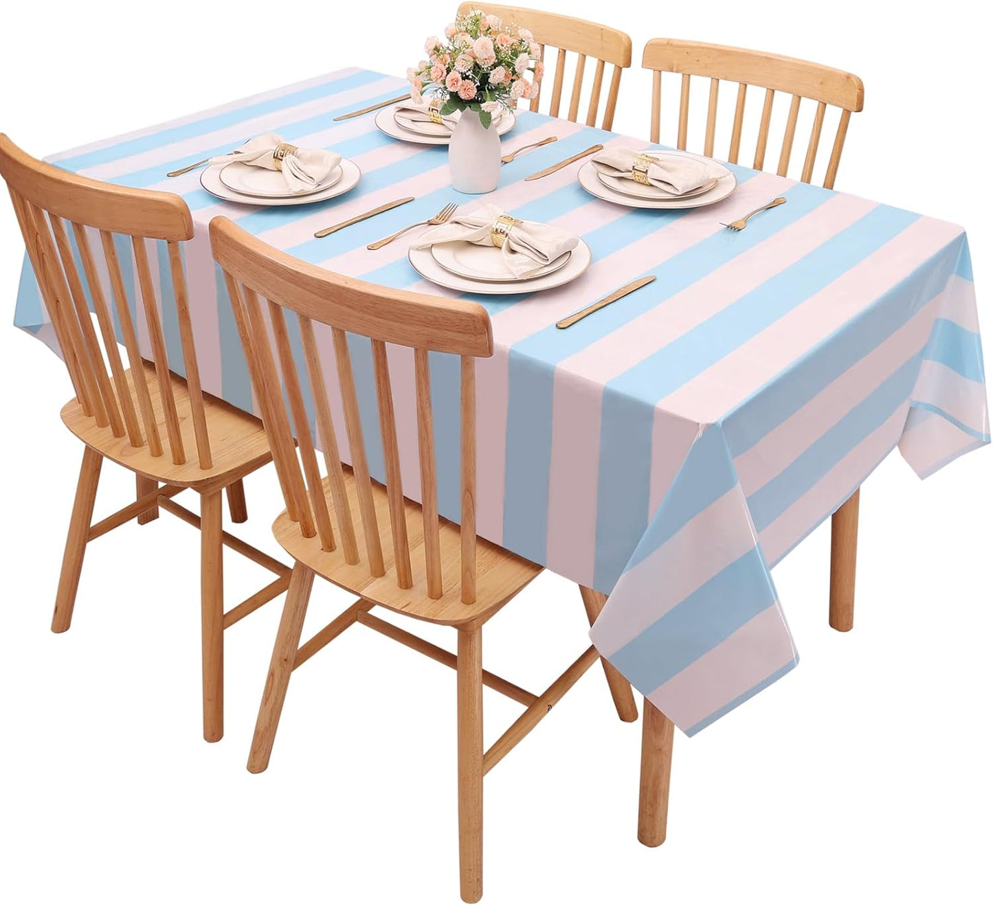3 Packs Light Blue and White Striped Table Cloth 54 X 108 Inches Bluey Stripe Table Cover Disposable Plastic Beach Tablecloths Waterproof Rectangle Picnic Tablecover for Pool Birthday Party
