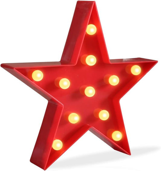 Marquee Light Star Shaped LED Plastic Sign-Lighted Marquee Star Sign Wall Décor Battery Operated (Red)