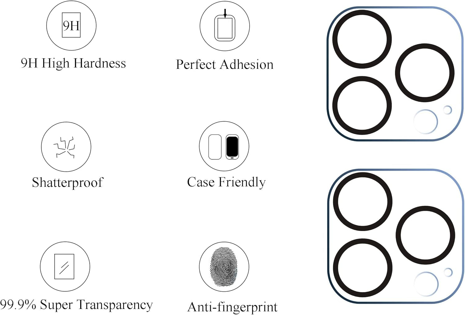 Iphone 14 Plus/Iphone 13 Pro Max [6.7 Inch Display] Glass Screen Protector 3 Pack and Camera Lens Protector for Iphone 13 Pro 6.1" ＆ Iphone 13 Pro Max 6.7"