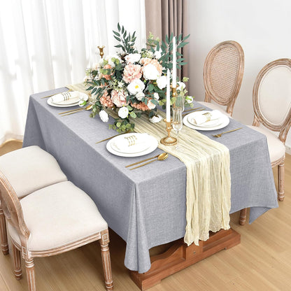 Faux Linen Rectangle Tablecloths: Water and Stain Resistant Farmhouse Style, Washable Burlap Textured Covers for Kitchen and Dining Events (2 Pack, 52x70 Inch, Light Grey)