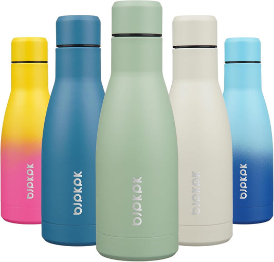 12Oz Water Bottles Stainless Steel Double Wall Vacuum Insulated Small Water Bottles for Travel,Macaron Green
