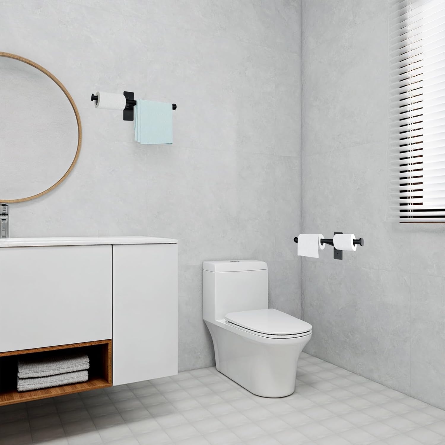 Double Roll Toilet Paper Holder, , Black Stainless Steel Toilet Paper Holder, Adhesive or Drilling Toilet Roll Holder Wall Mount for Bathroom (Black)